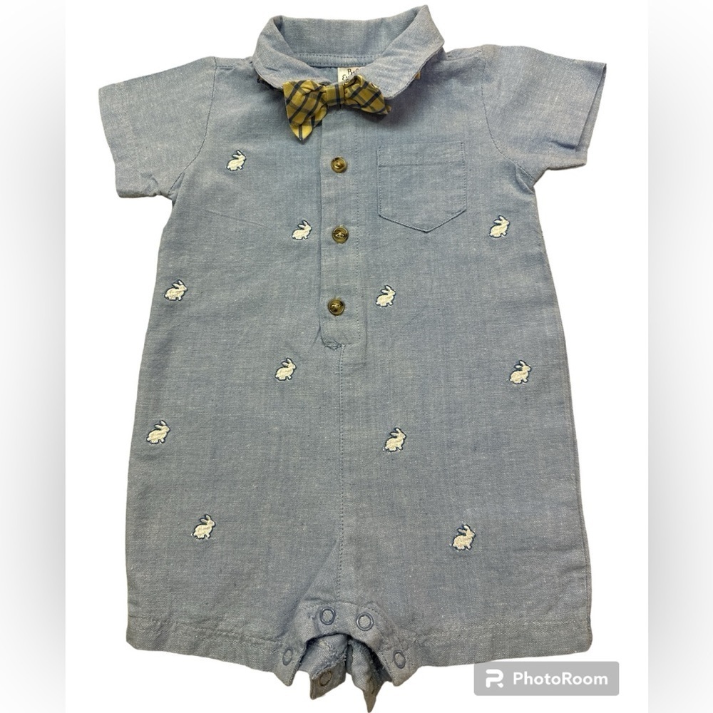 Baby Essentials Boys Cotton Polo 1/2 Button Snap Diaper Closure Blue Onsie 9 M
